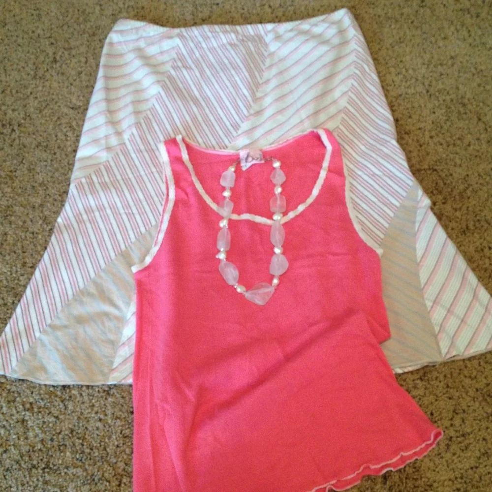 Urban Outfitters Skirt Contrasting Stripe Trumpet Skirt Pink Tan